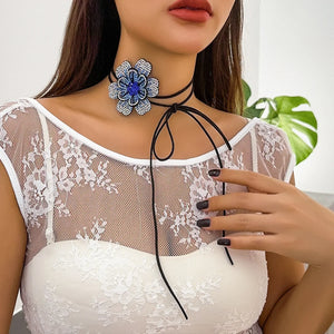 Goth Sexy Rhinestone Rose Flower Choker for Women Bridal