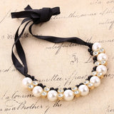 Pearl Choker Necklace Rhinestone Ribbon Necklaces