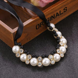 Pearl Choker Necklace Rhinestone Ribbon Necklaces