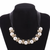 Pearl Choker Necklace Rhinestone Ribbon Necklaces