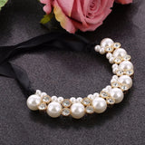 Pearl Choker Necklace Rhinestone Ribbon Necklaces