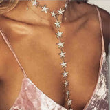 Five Pointed Stars Choker Necklace Crystal Rhinestone Women Body Jewelry
