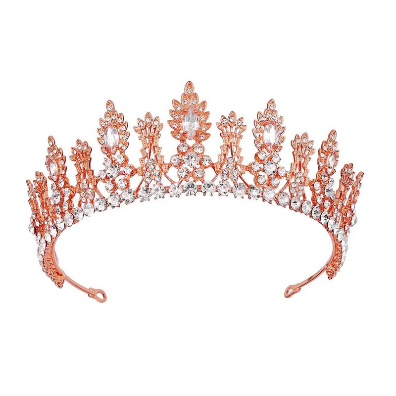 Crystal Rose Tiara Crown Wedding Headband Queen Diadem Bridal Hair Accessory