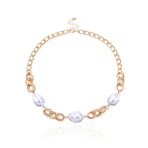 Baroque Pearl Choker Necklace with Cuban Chains