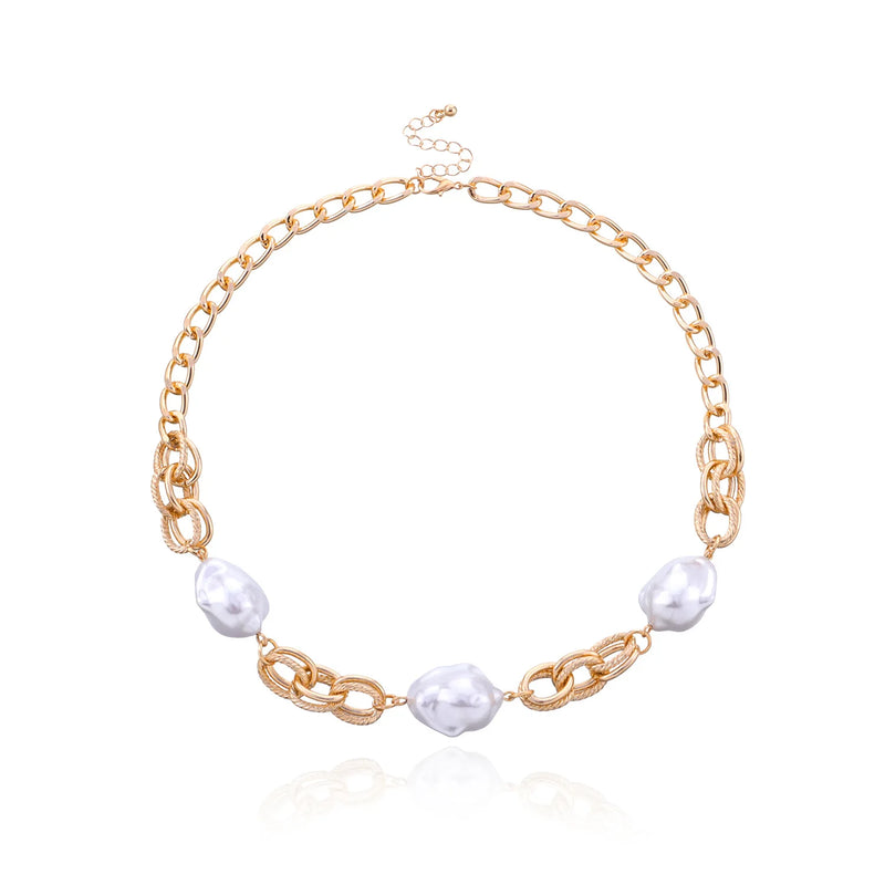 Baroque Pearl Choker Necklace with Cuban Chains