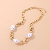 Baroque Pearl Choker Necklace with Cuban Chains