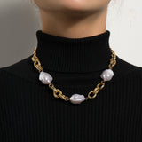 Baroque Pearl Choker Necklace with Cuban Chains