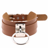Harajuku Choker Punk Leather Collar Necklace Silver O-Round Torques