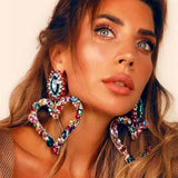 Heart Pendant Dangle Earrings Crystal Rhinestone Statement Jewelry