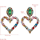 Heart Pendant Dangle Earrings Crystal Rhinestone Statement Jewelry