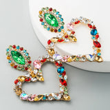Heart Pendant Dangle Earrings Crystal Rhinestone Statement Jewelry