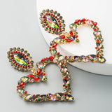 Heart Pendant Dangle Earrings Crystal Rhinestone Statement Jewelry