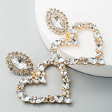 Heart Pendant Dangle Earrings Crystal Rhinestone Statement Jewelry