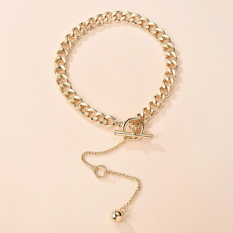 Hip Hop Plated Chain Metal Ball Long Clavicle Necklace for Men Women Girls