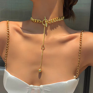 Hip Hop Plated Chain Metal Ball Long Clavicle Necklace for Men Women Girls
