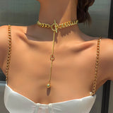 Hip Hop Plated Chain Metal Ball Long Clavicle Necklace for Men Women Girls