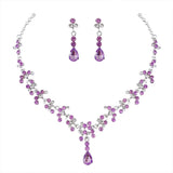 Rose Crystal Bridal Wedding Jewelry Sets Rhinestone Necklace Earrings Set
