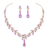Rose Crystal Bridal Wedding Jewelry Sets Rhinestone Necklace Earrings Set