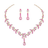 Rose Crystal Bridal Wedding Jewelry Sets Rhinestone Necklace Earrings Set