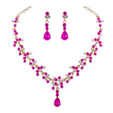 Rose Crystal Bridal Wedding Jewelry Sets Rhinestone Necklace Earrings Set
