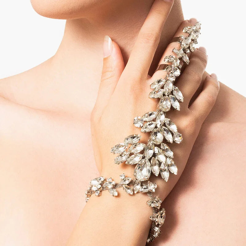 Crystal Geometric Bracelet Rhinestone Hand Ring Bangle for Women