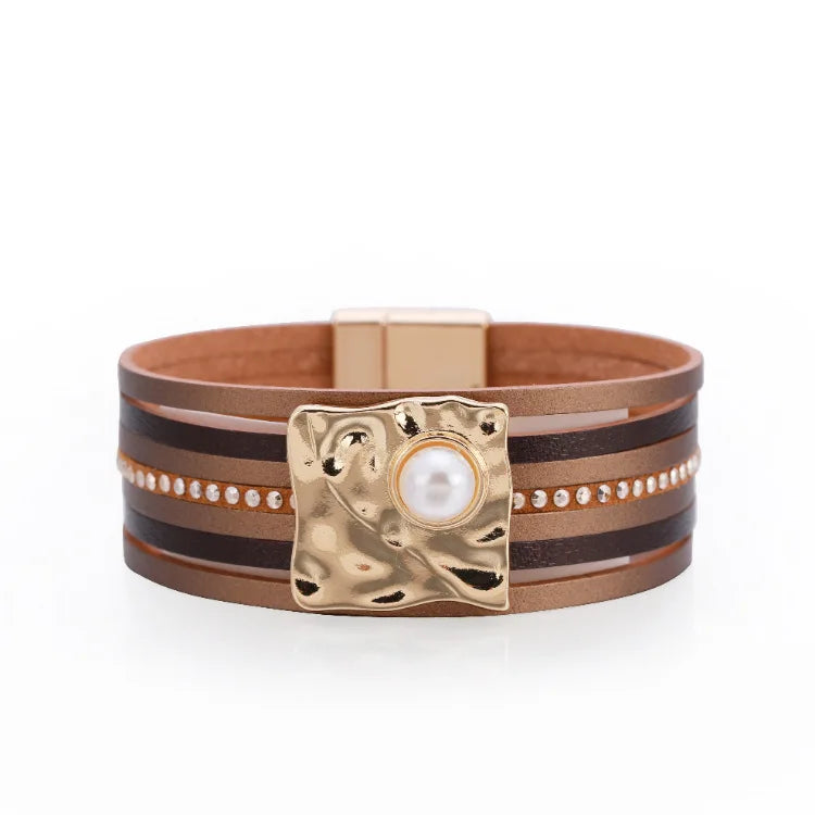 Summer Leather Bracelet Charm Pearls Bohemian Bracelets for Women