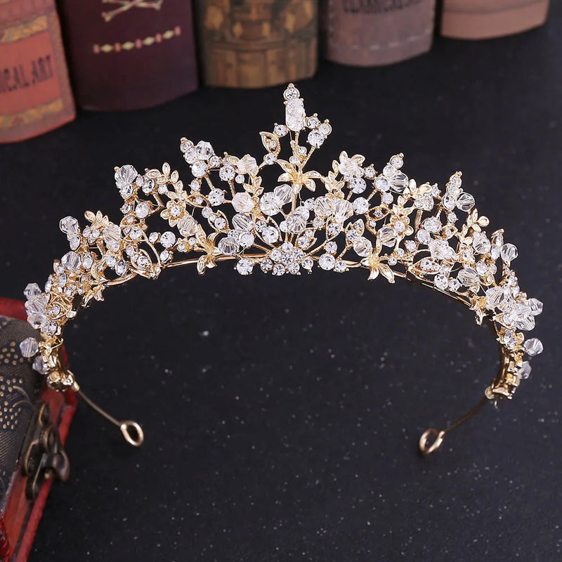 Baroque Crystal Wedding Crown Beads Tiara Queen Headpiece Hair Accessory