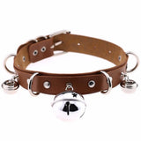 Punk Leather Choker Necklace Multilayer Bells Metal Chocker Collar Necklace