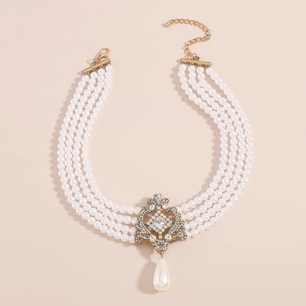 Vintage Royal Carved Pearl Necklace for Women Wedding Bridal Jewelry