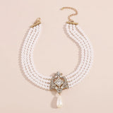 Vintage Royal Carved Pearl Necklace for Women Wedding Bridal Jewelry