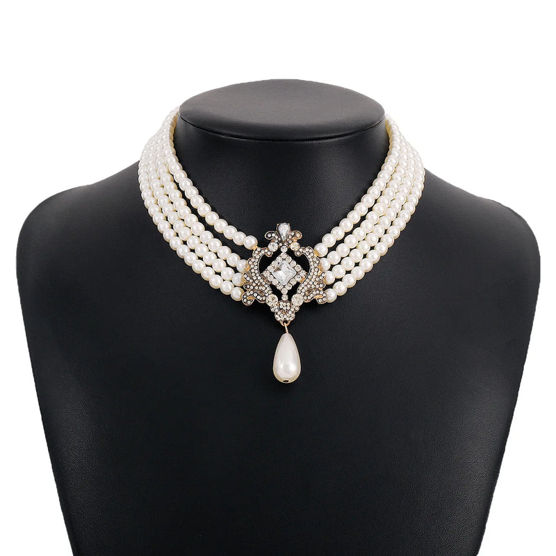 Vintage Royal Carved Pearl Necklace for Women Wedding Bridal Jewelry