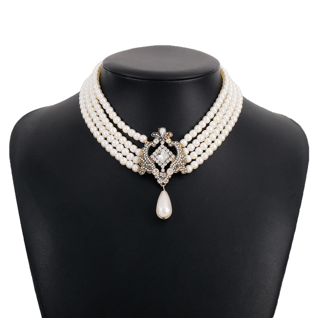 Vintage Royal Carved Pearl Necklace for Women Wedding Bridal Jewelry