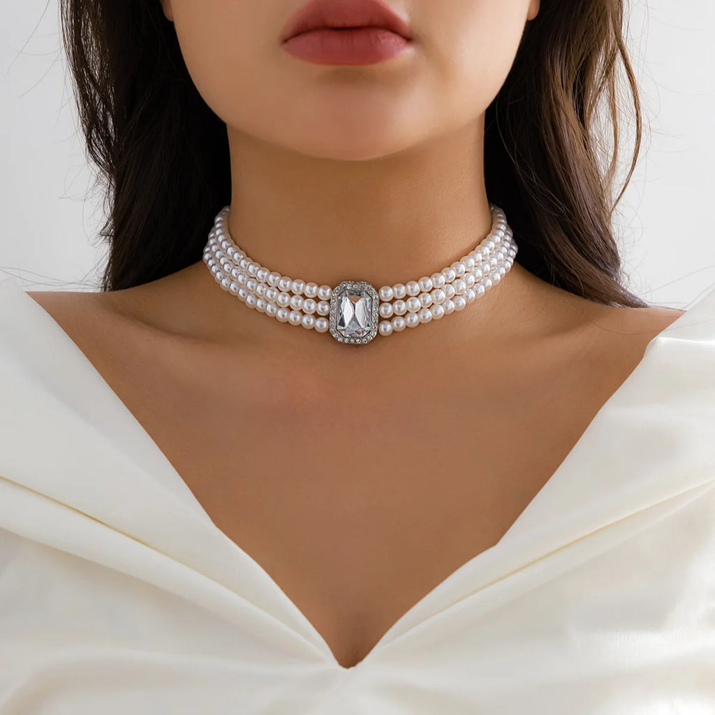 Vintage Pearl Choker Necklace Chain Goth Collar For Women