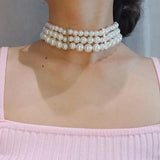 Vintage Pearl Choker Necklace Chain Goth Collar For Women