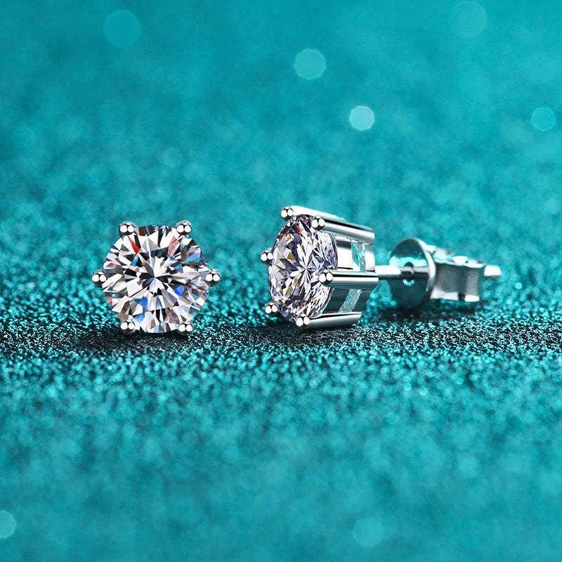 Moissanite Stud Earrings 14K Plated Sterling Silver Round Ear Studs For Women