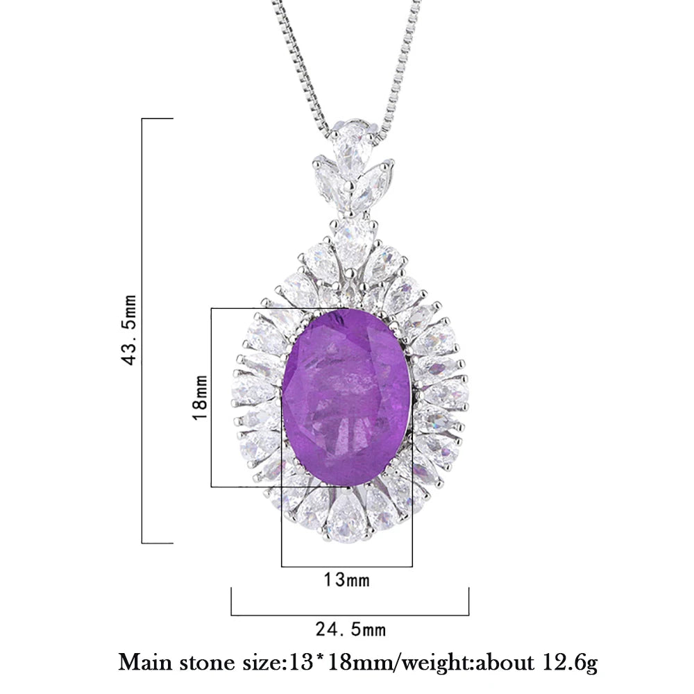 Pink Quartz Amethyst Pendant Necklace for Women Lab Diamond Fine Jewelry