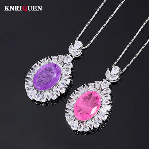Pink Quartz Amethyst Pendant Necklace for Women Lab Diamond Fine Jewelry