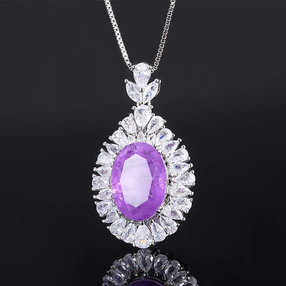 Pink Quartz Amethyst Pendant Necklace for Women Lab Diamond Fine Jewelry
