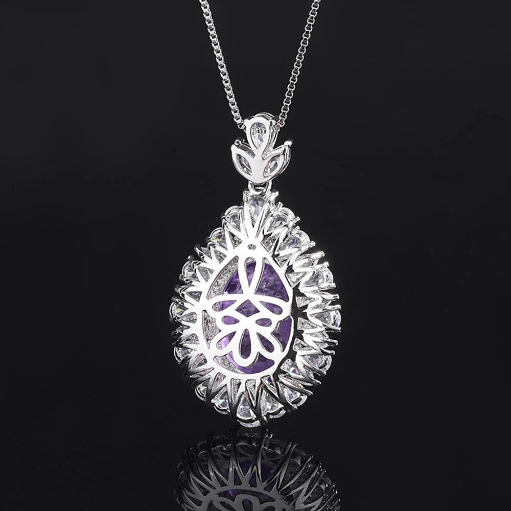 Pink Quartz Amethyst Pendant Necklace for Women Lab Diamond Fine Jewelry