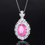Pink Quartz Amethyst Pendant Necklace for Women Lab Diamond Fine Jewelry