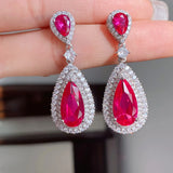 Water Drop Paraiba Tourmaline Lab Diamond Ruby Earrings