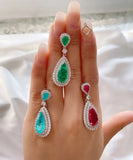 Water Drop Paraiba Tourmaline Lab Diamond Ruby Earrings