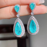 Water Drop Paraiba Tourmaline Lab Diamond Ruby Earrings
