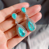 Water Drop Paraiba Tourmaline Lab Diamond Ruby Earrings