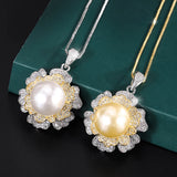 Big Pearl Pendant Necklace Lab Diamonds Anniversary Gift