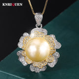 Big Pearl Pendant Necklace Lab Diamonds Anniversary Gift