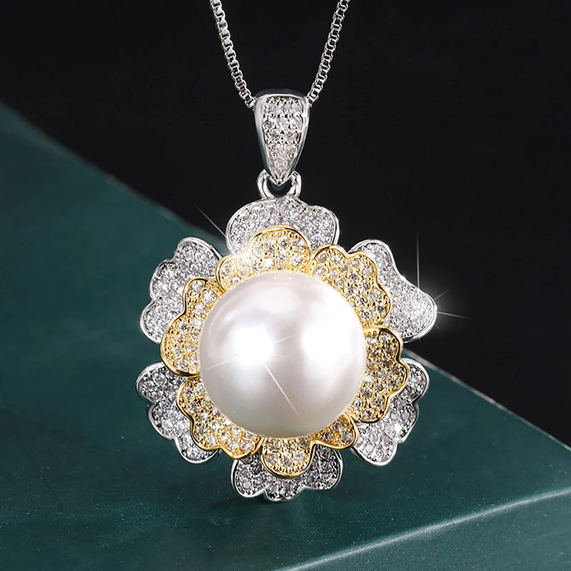 Big Pearl Pendant Necklace Lab Diamonds Anniversary Gift
