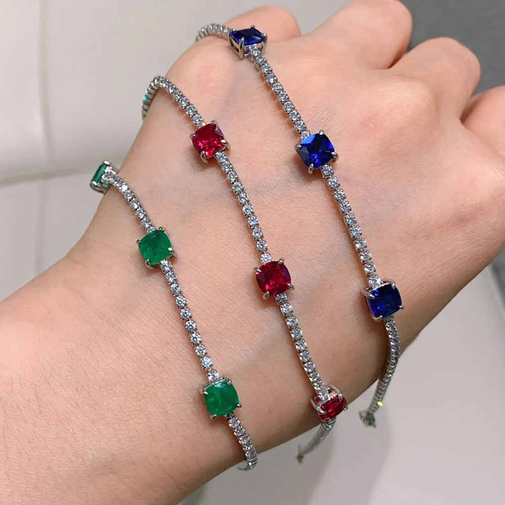 Gemstone Ruby Emerald Aquamarine Stone Chain Bracelet For Women