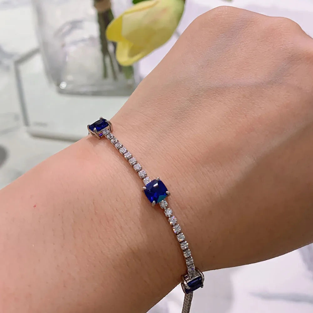 Gemstone Ruby Emerald Aquamarine Stone Chain Bracelet For Women