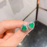 Heart 7*7 Paraiba Tourmaline Emerald Stone Earrings, Lab Diamonds, Fine Jewelry